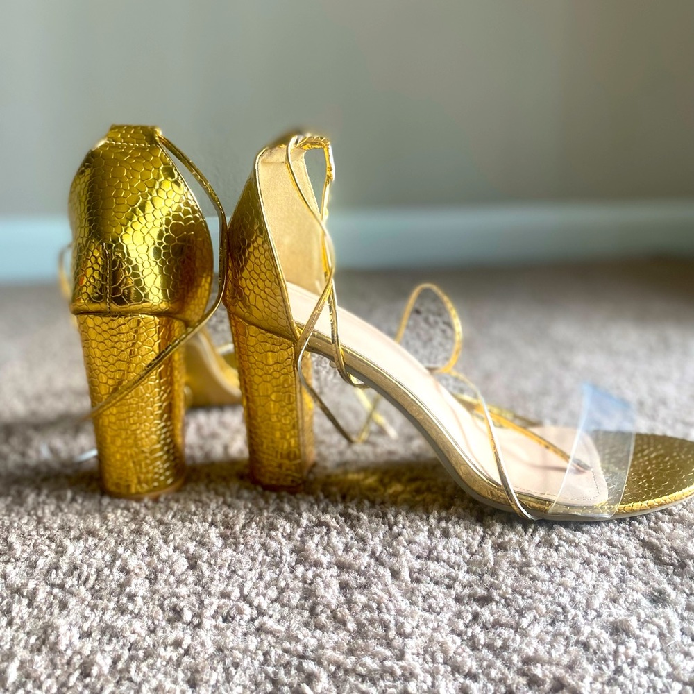 Gold Metallic Tie-Up Heels